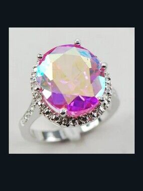 New Big Rainbow Topaz 925 Sterling Silver Ring